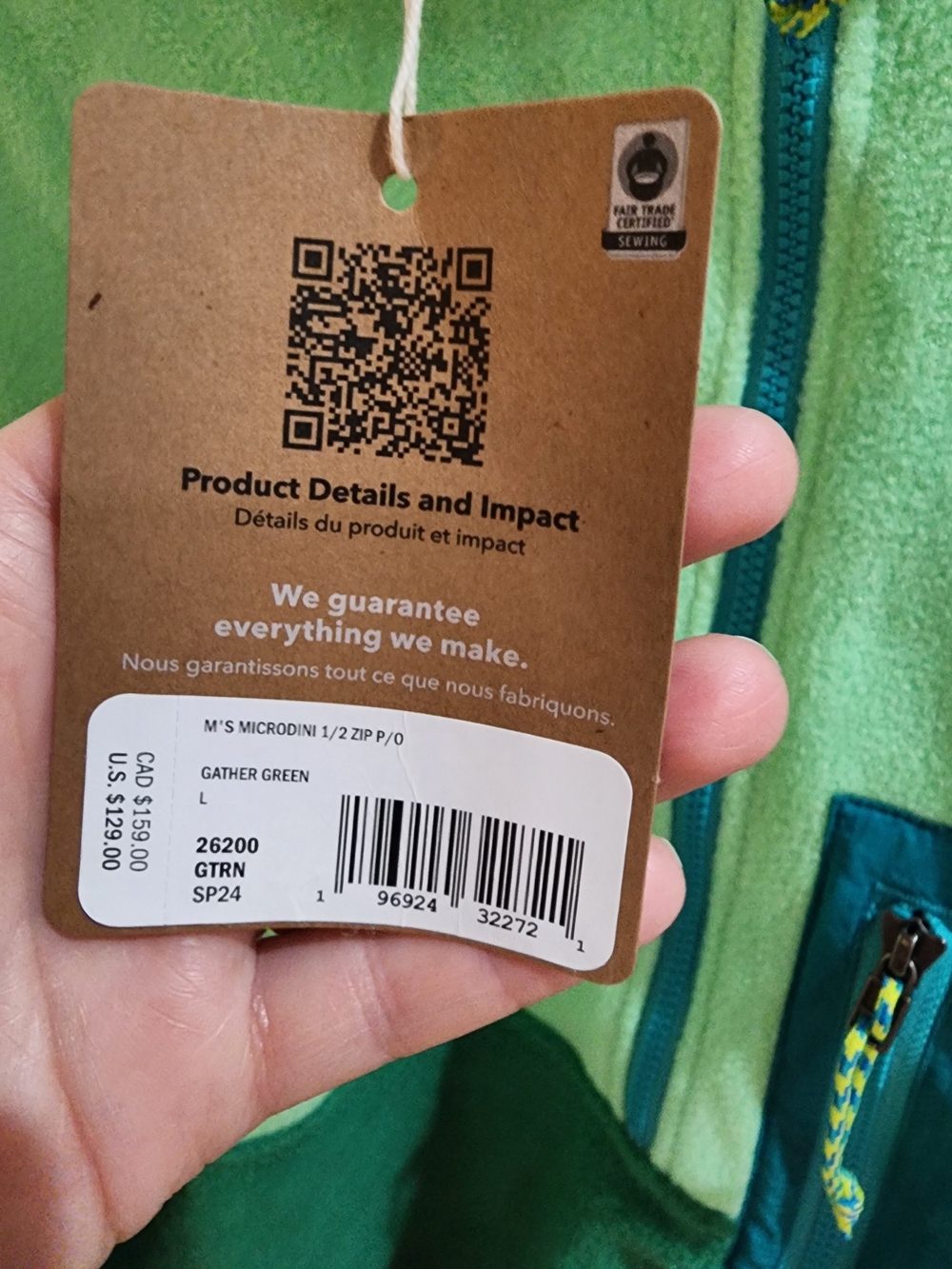 Patagonia Mens Gather Green Microdini Fleece Pullover with Teal Pocket - Picture 6 of 6